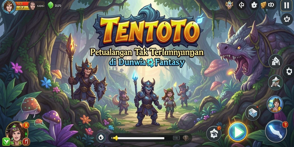 Tangkapan layar utama TENTOTO dengan gameplay yang menampilkan petualangan penuh aksi.